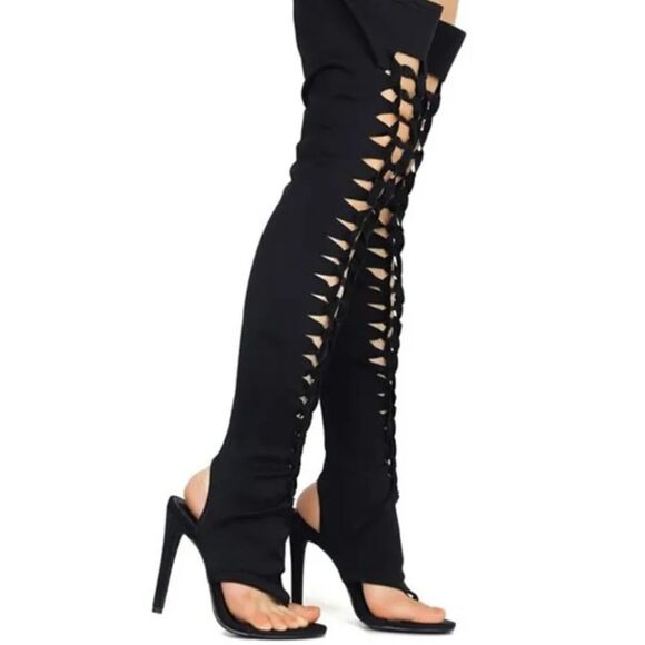 BRAND NEW CAPE ROBBIN KNOTTED HIGH HEEL THIGH HIGH OPEN TOE SANDAL - Picture 16 of 16